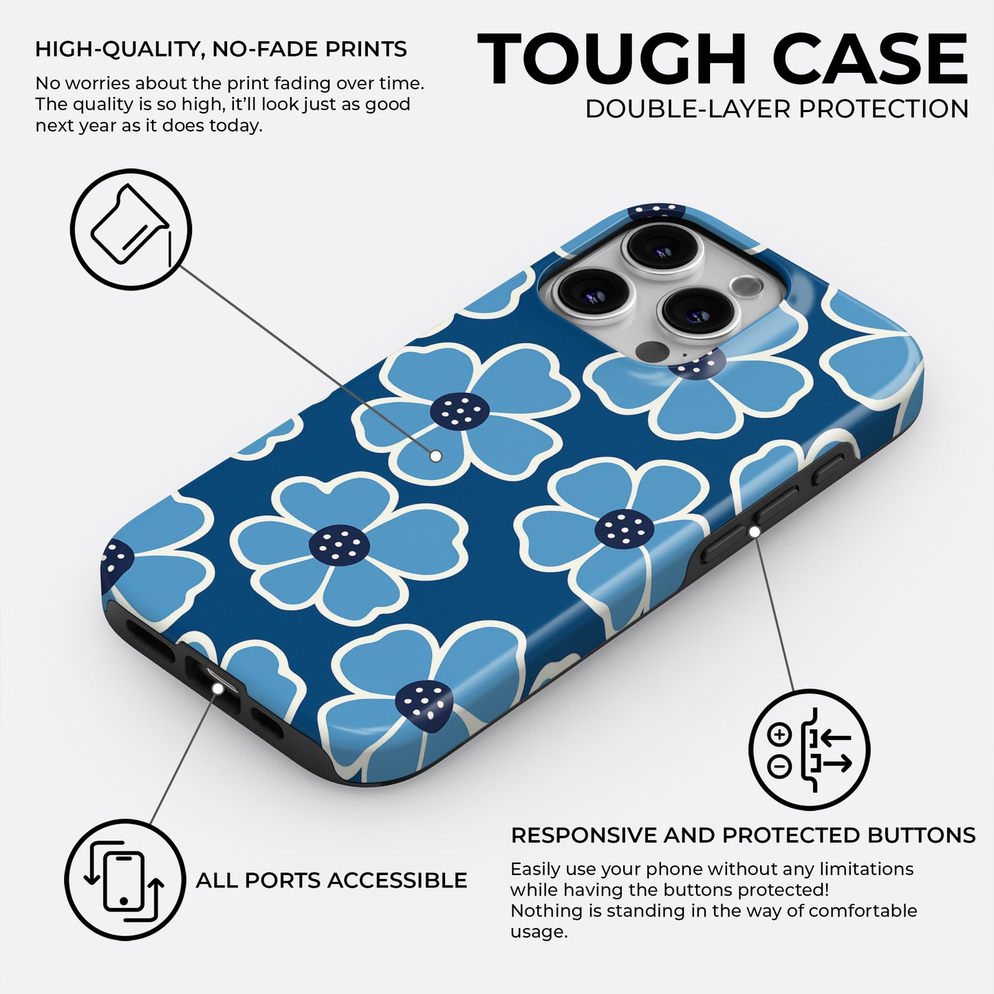 Floral Noir Bleu - Phone Case • Tough