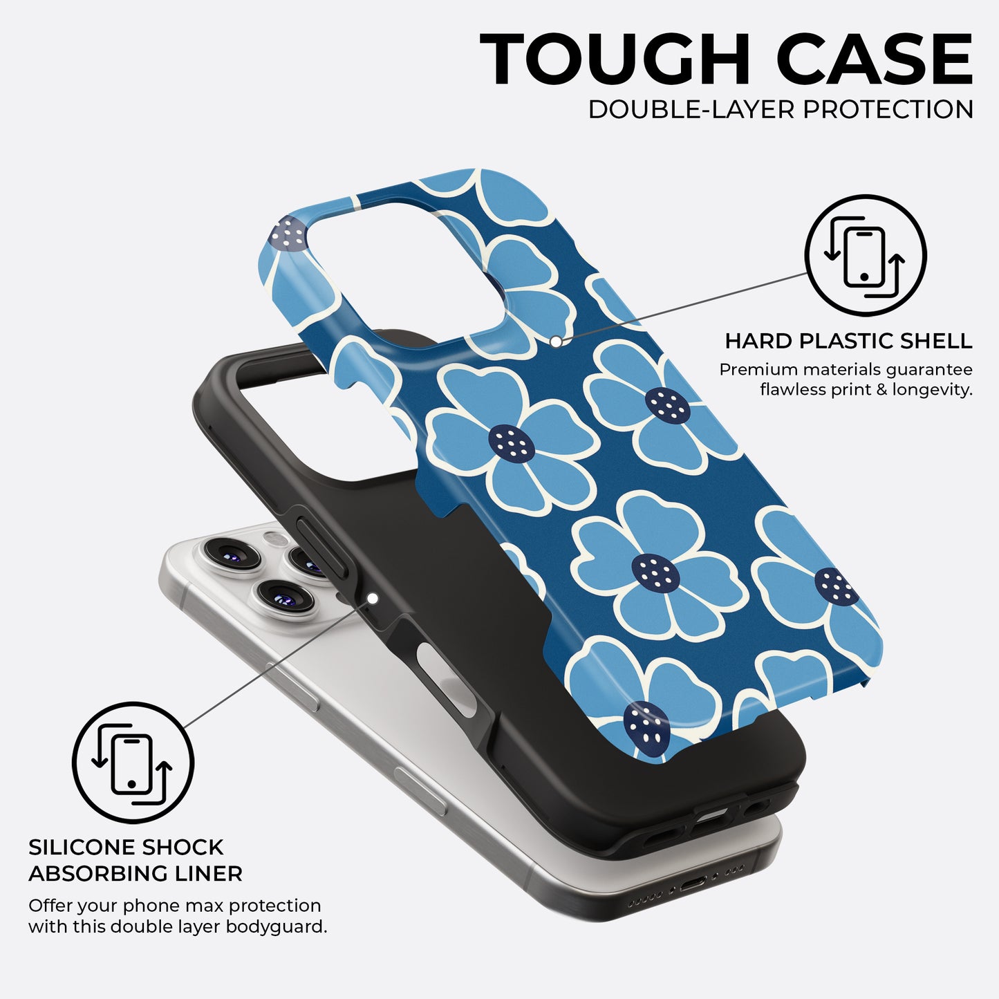 Floral Noir Bleu - Phone Case • Tough