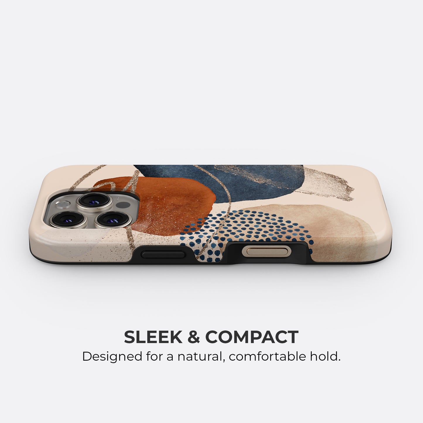 Abstract terracotta and navy blue tough phone case with slim, compact design for a natural and comfortable hold