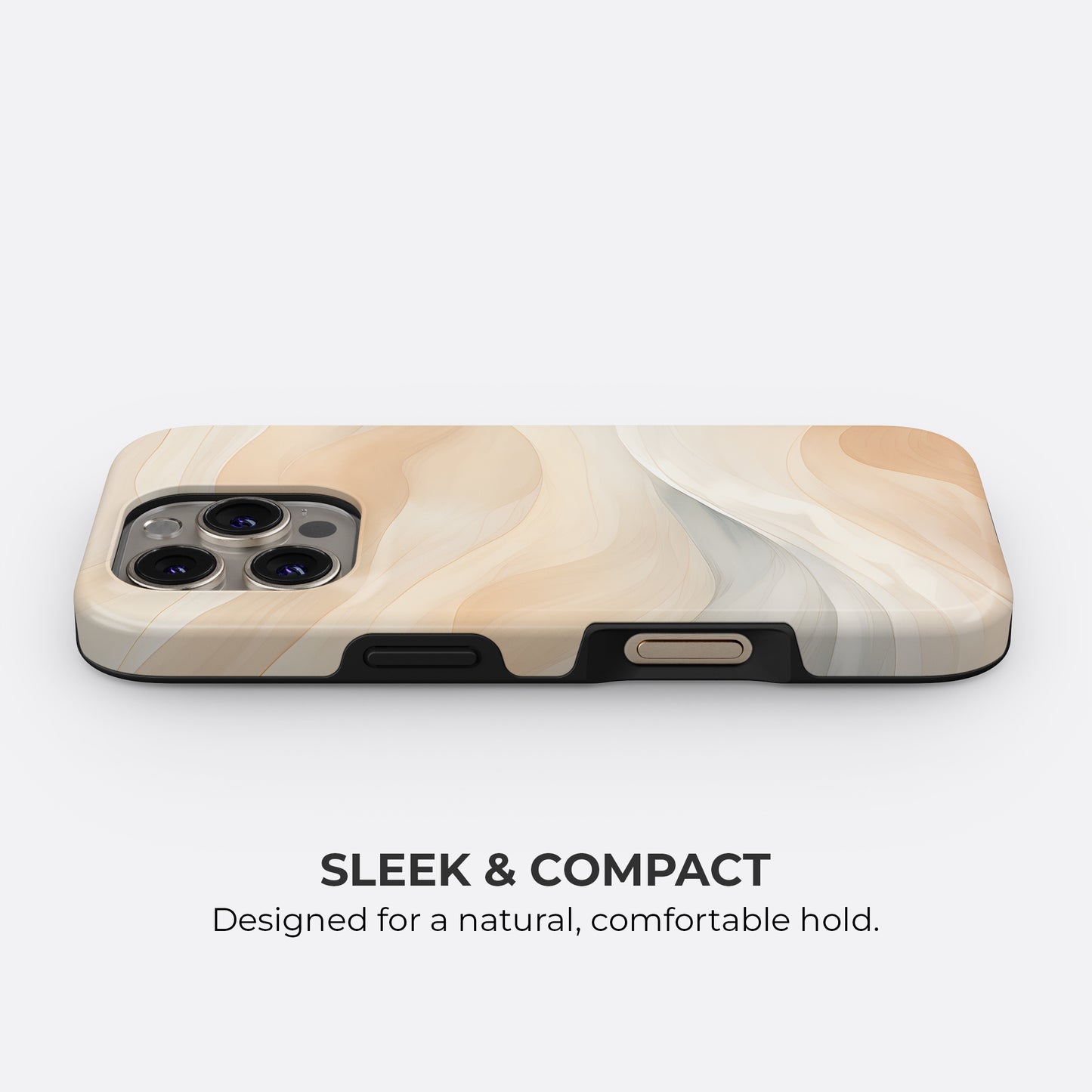 HaloCovers beige abstract swirl tough phone case shown in sleek and compact design, slim fit protective cover for iPhone, Samsung Galaxy and Google Pixel
