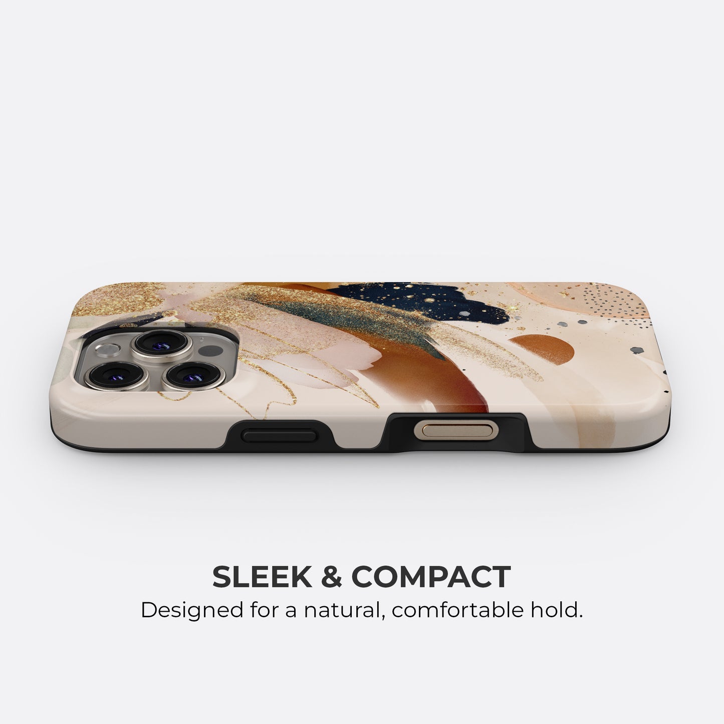 Beige and gold abstract brush tough phone case with slim and compact profile designed for a natural, comfortable hold