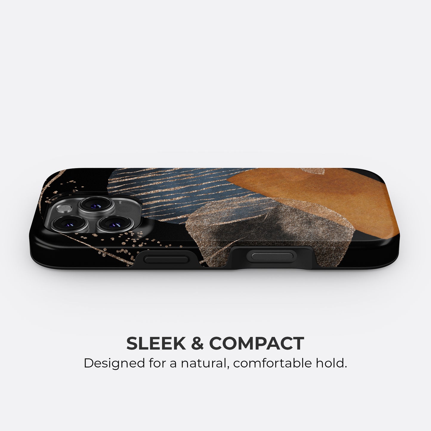 Black and gold abstract texture tough phone case with slim and compact design for a comfortable, natural hold