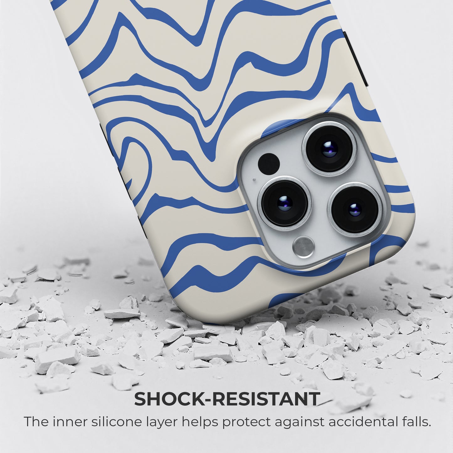 HaloCovers blue abstract waves iPhone MagSafe tough case with shock resistant inner silicone layer for drop protection