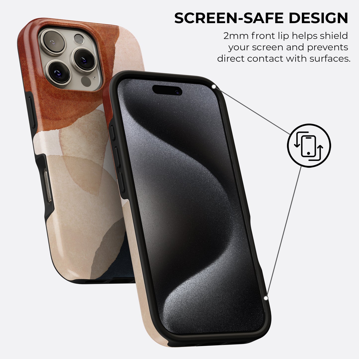 Boho abstract multicolor dots tough phone case with screen safe design featuring 2mm front lip for screen protection