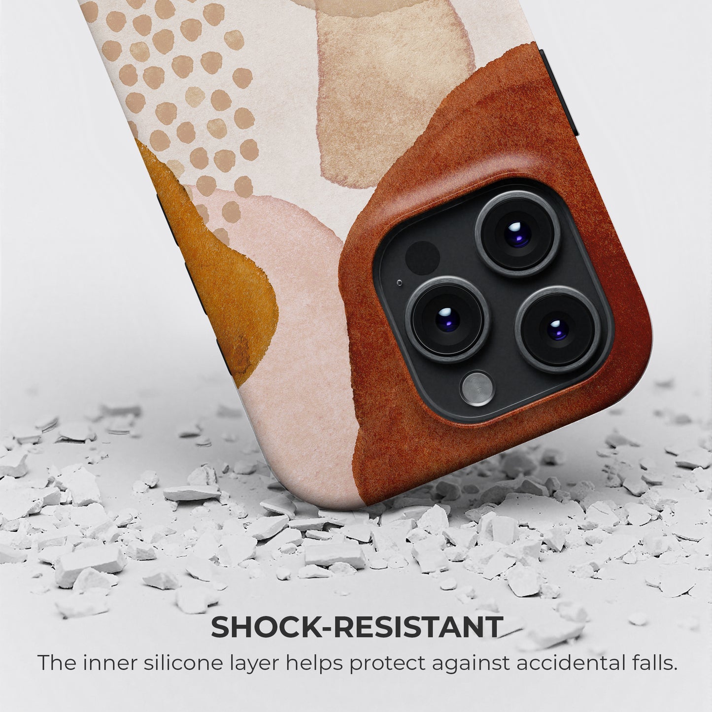 Boho abstract multicolor dots tough phone case with shock resistant silicone layer providing drop protection