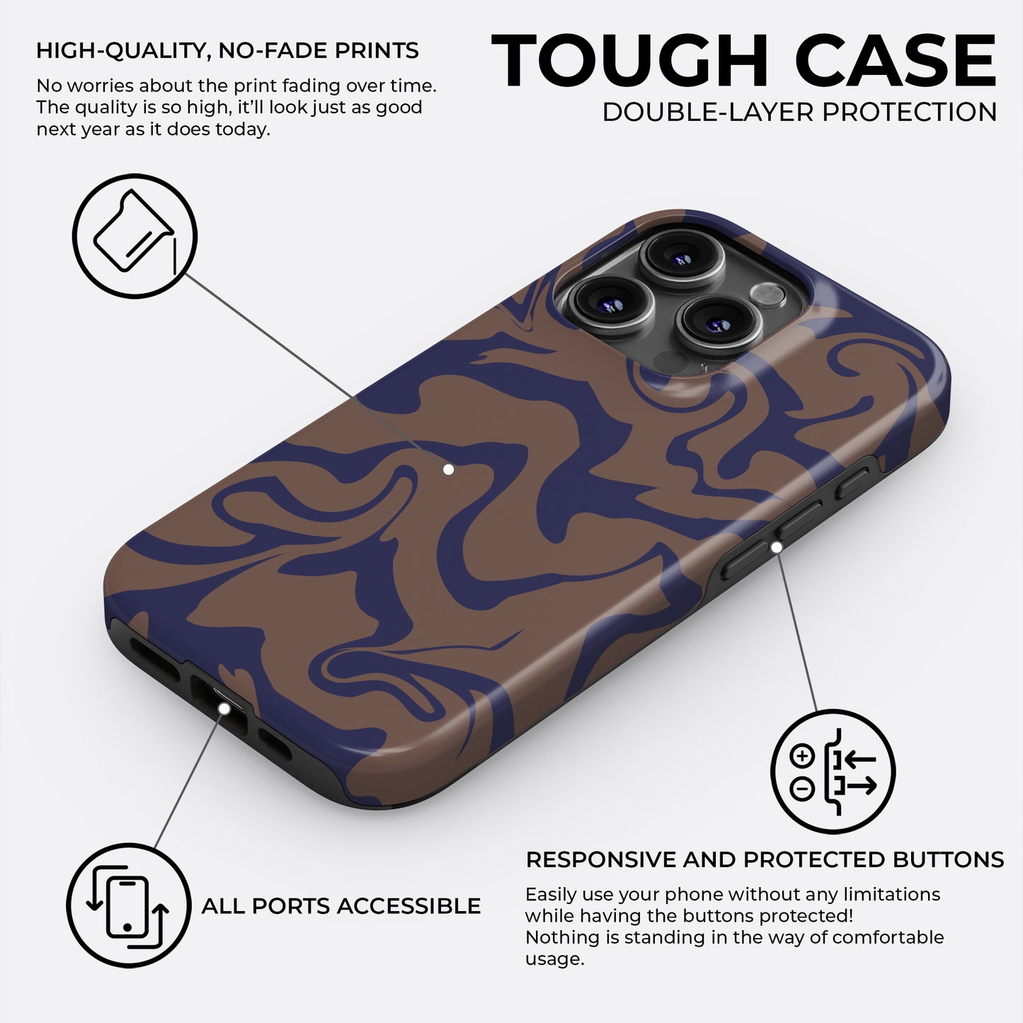 HaloCovers brown and navy abstract pattern tough phone case with double-layer protection and high-quality glossy finish