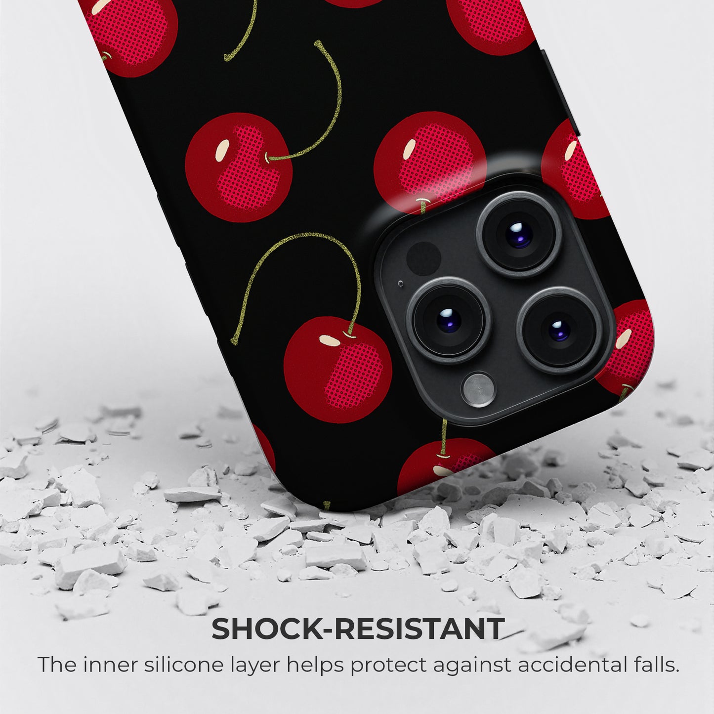 Cherry tough phone case with shock-resistant silicone liner for extra drop protection