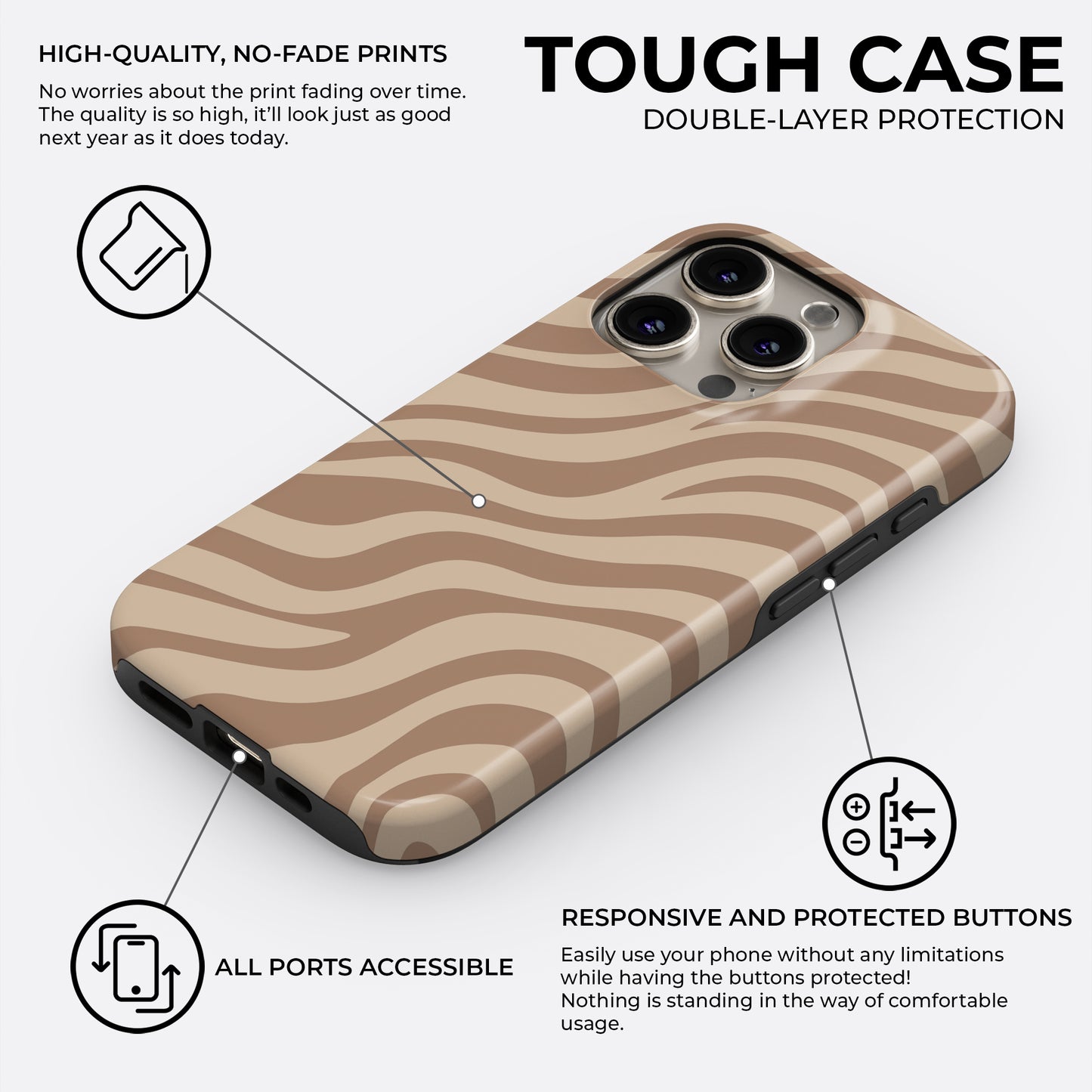 Brown and beige wavy abstract iPhone tough case with double-layer protection and high-quality no-fade print by HaloCovers