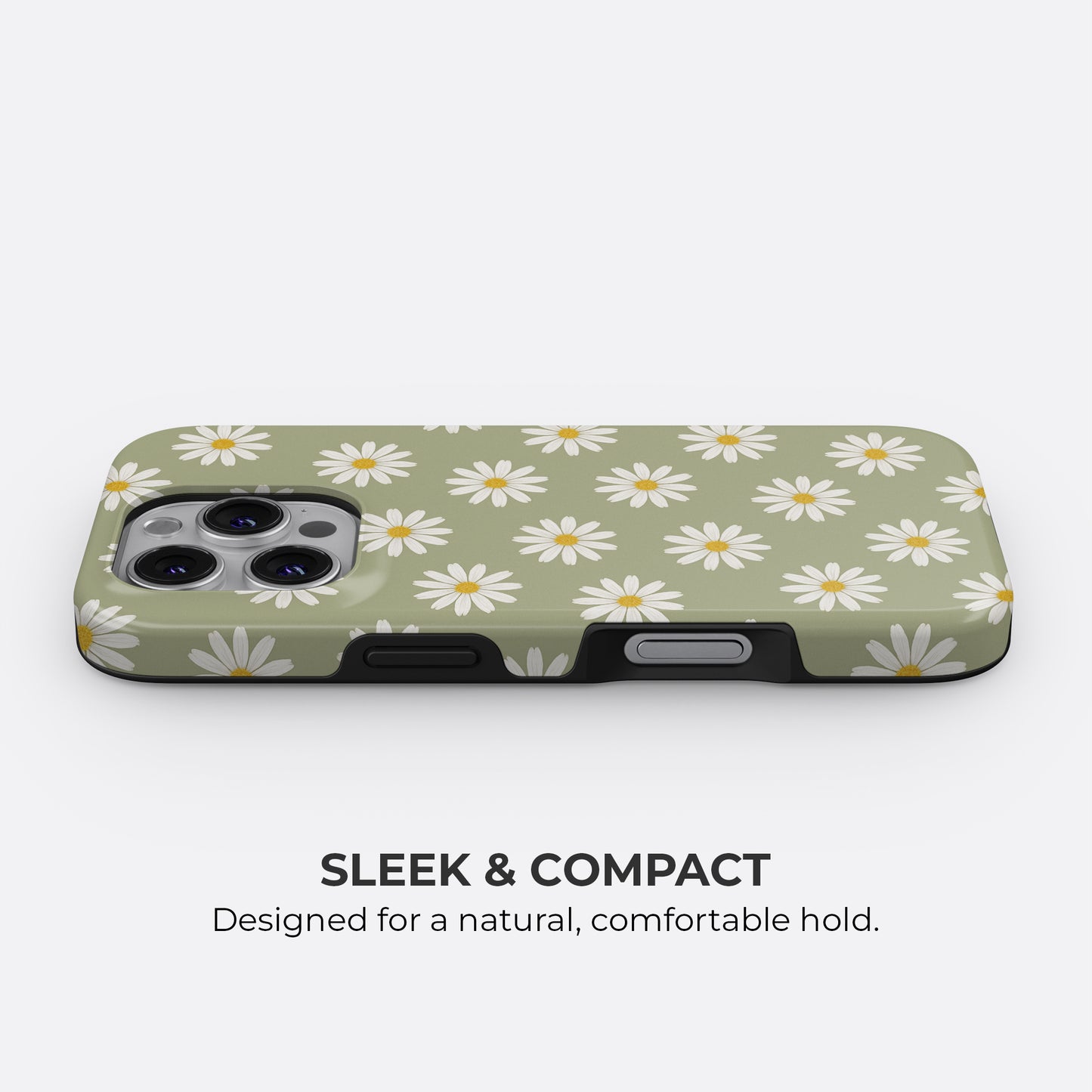 Green daisy MagSafe iPhone tough case slim compact design for comfortable hold