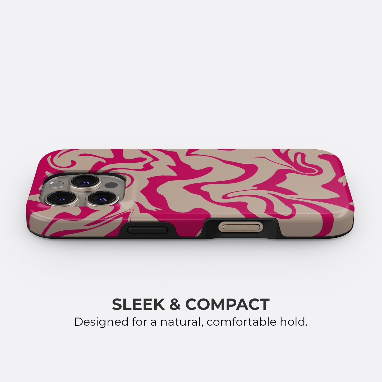 Slim and compact hot pink and beige abstract wavy iPhone tough case designed for a natural and comfortable hold by HaloCovers