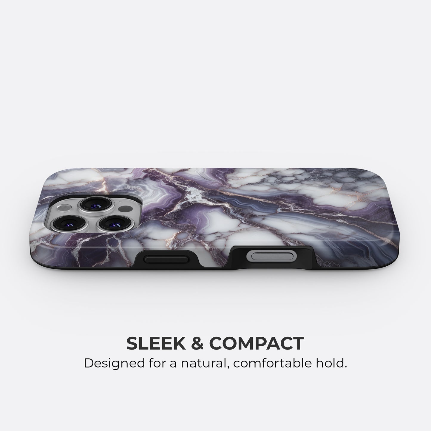 Purple marble iPhone MagSafe tough case with sleek and compact slim design for a natural comfortable hold