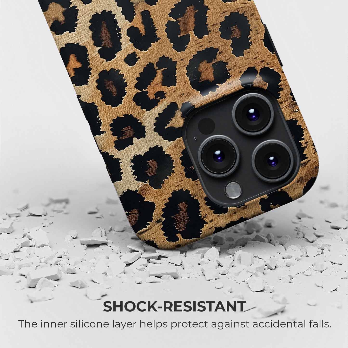 HaloCovers leopard print shock-resistant phone case with silicone inner liner for drop protection, stylish animal print protective cover compatible with iPhone, Samsung Galaxy, and Google Pixel