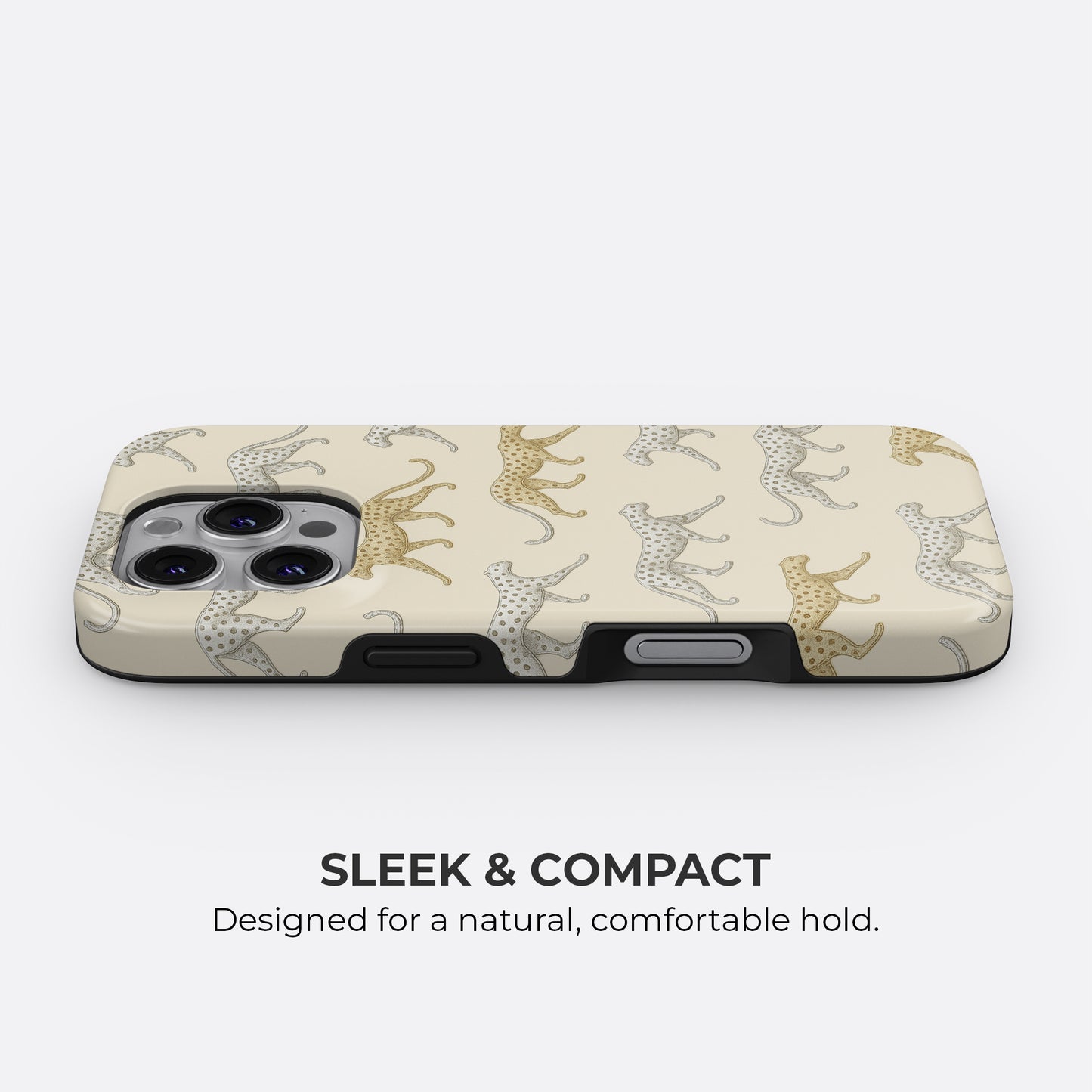 Leopard tough phone case with sleek and compact design for a natural, comfortable hold, by HaloCovers