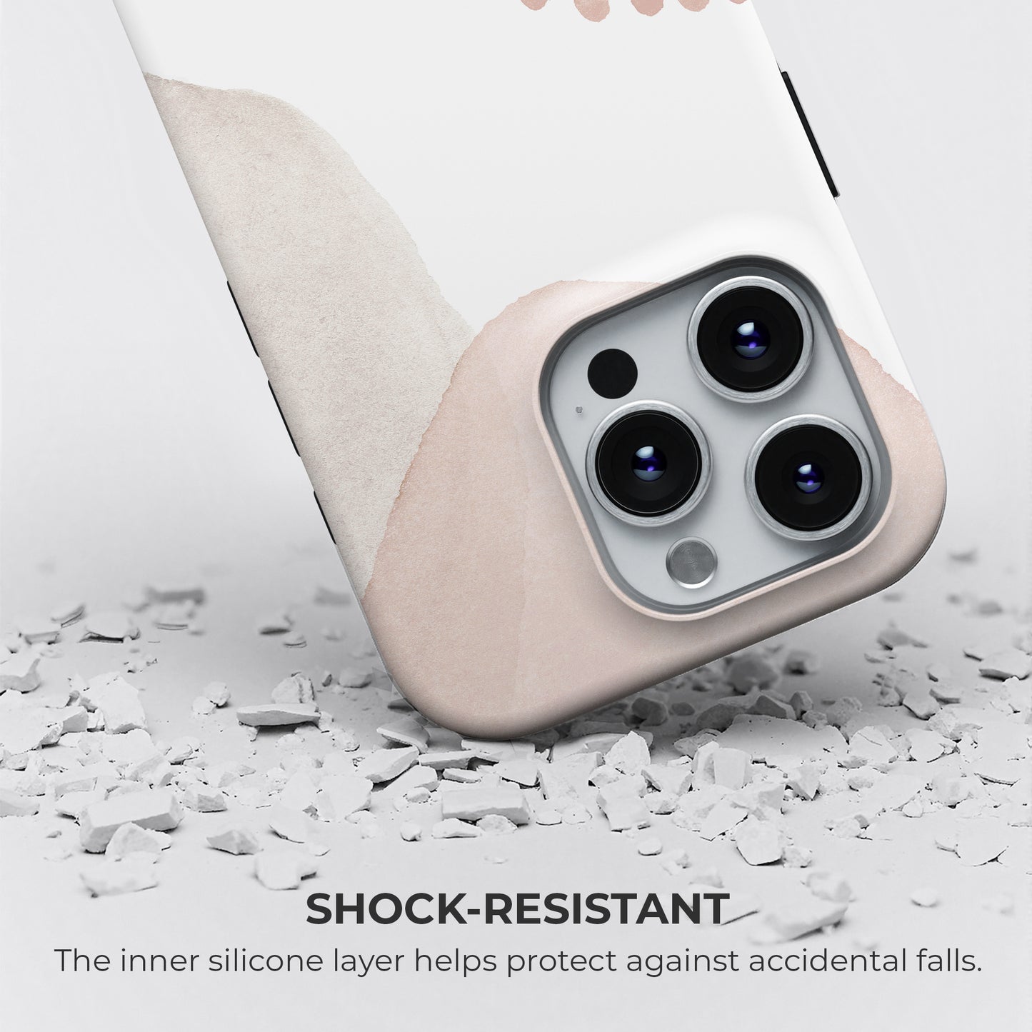 Minimalist beige abstract dots tough phone case with shock resistant design and silicone layer protection against accidental drops