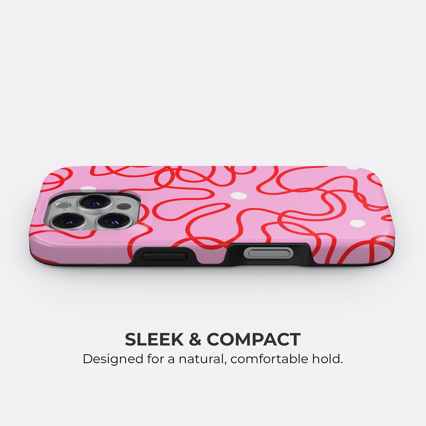 HaloCovers pink abstract squiggle phone case with white dots, slim and compact protective cover designed for a natural comfortable hold, stylish durable case for iPhone, Samsung Galaxy, and Google Pixel