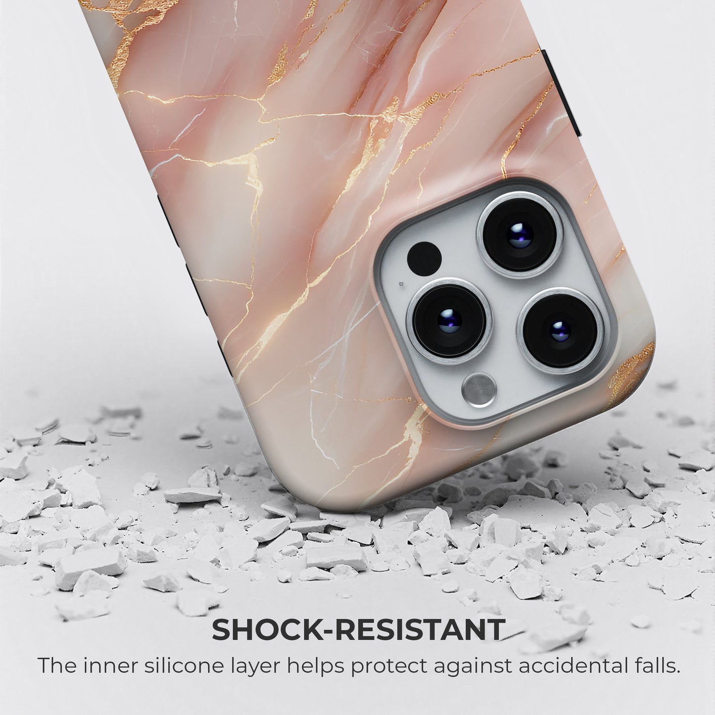 HaloCovers pink and gold marble shock resistant tough case with inner silicone layer for protection against accidental falls