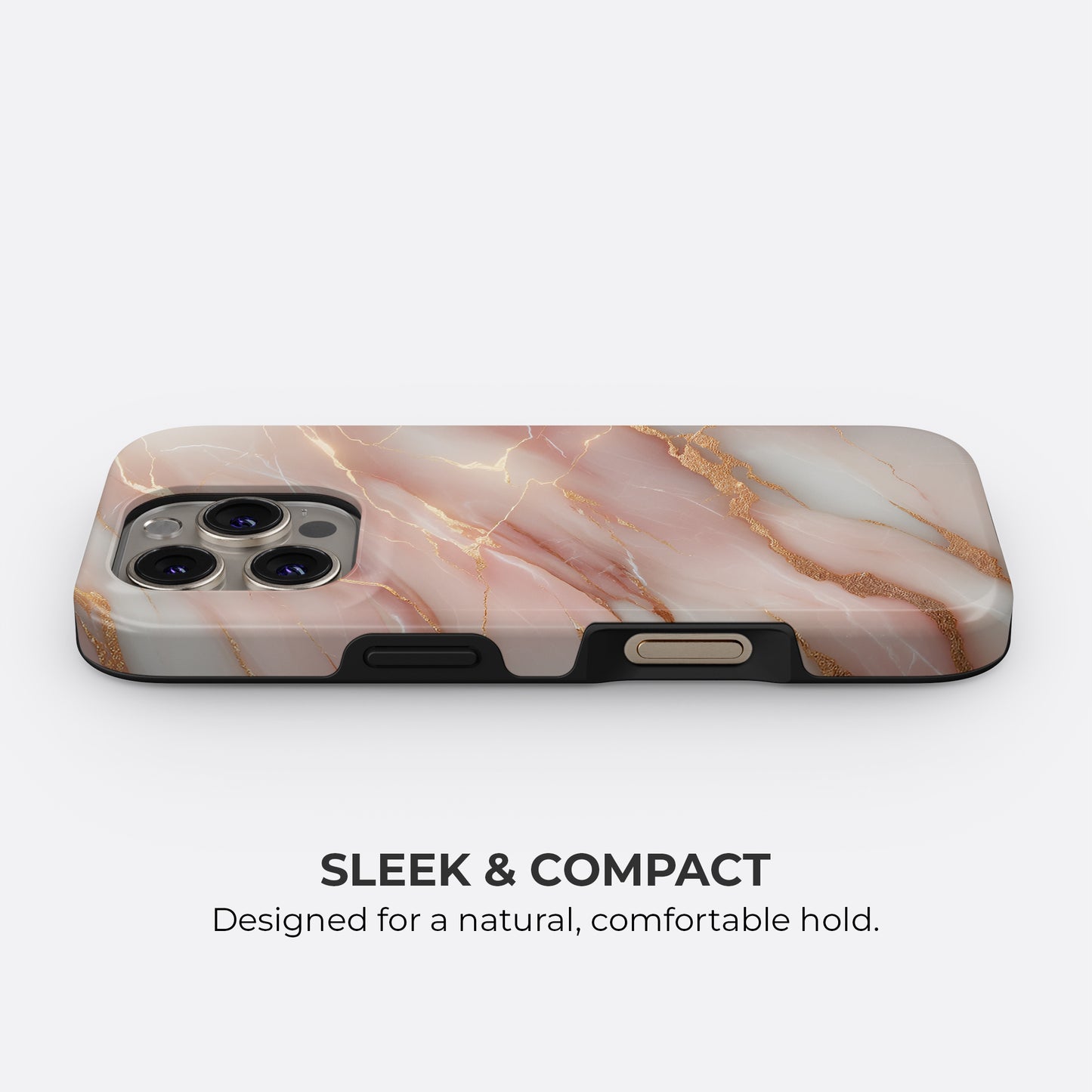 HaloCovers pink and gold marble tough case with sleek and compact design for a natural comfortable hold