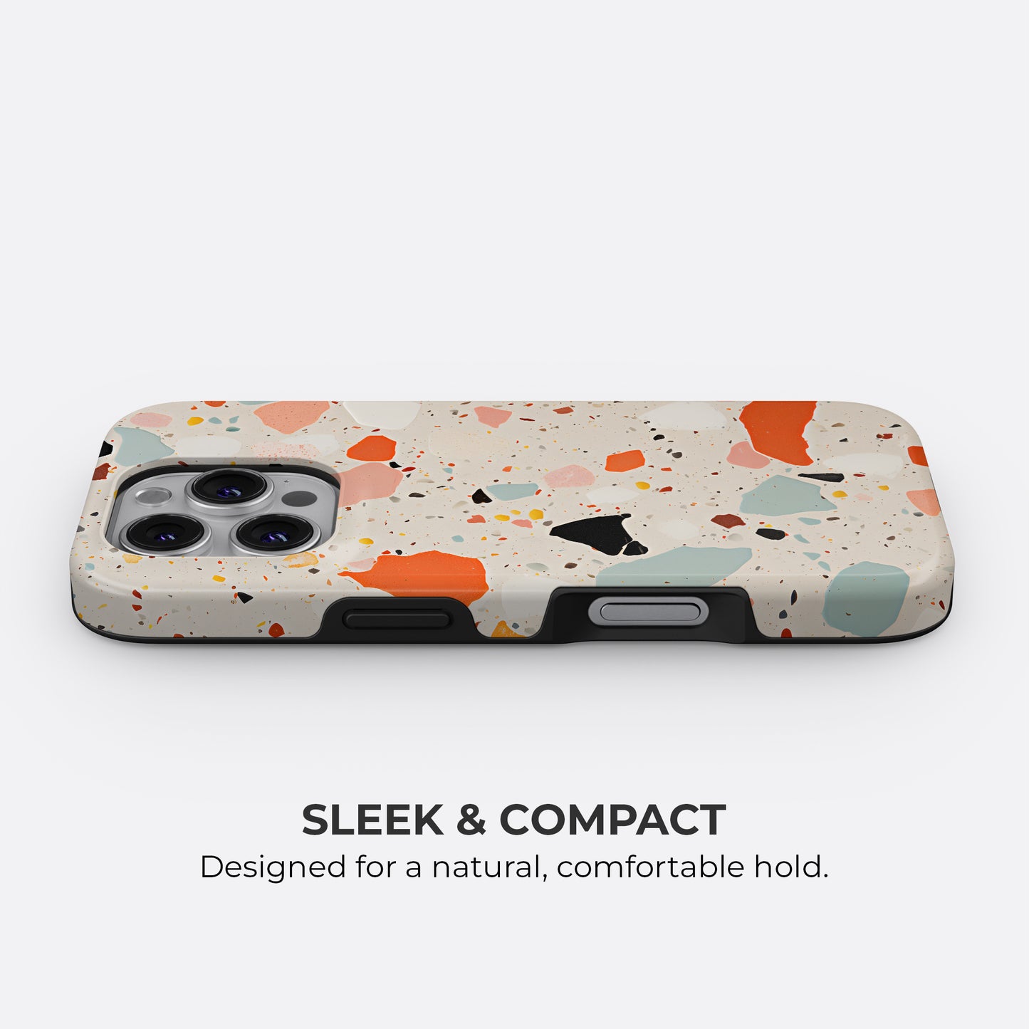 Terrazzo color splash tough phone case with sleek and compact design offering a natural comfortable hold