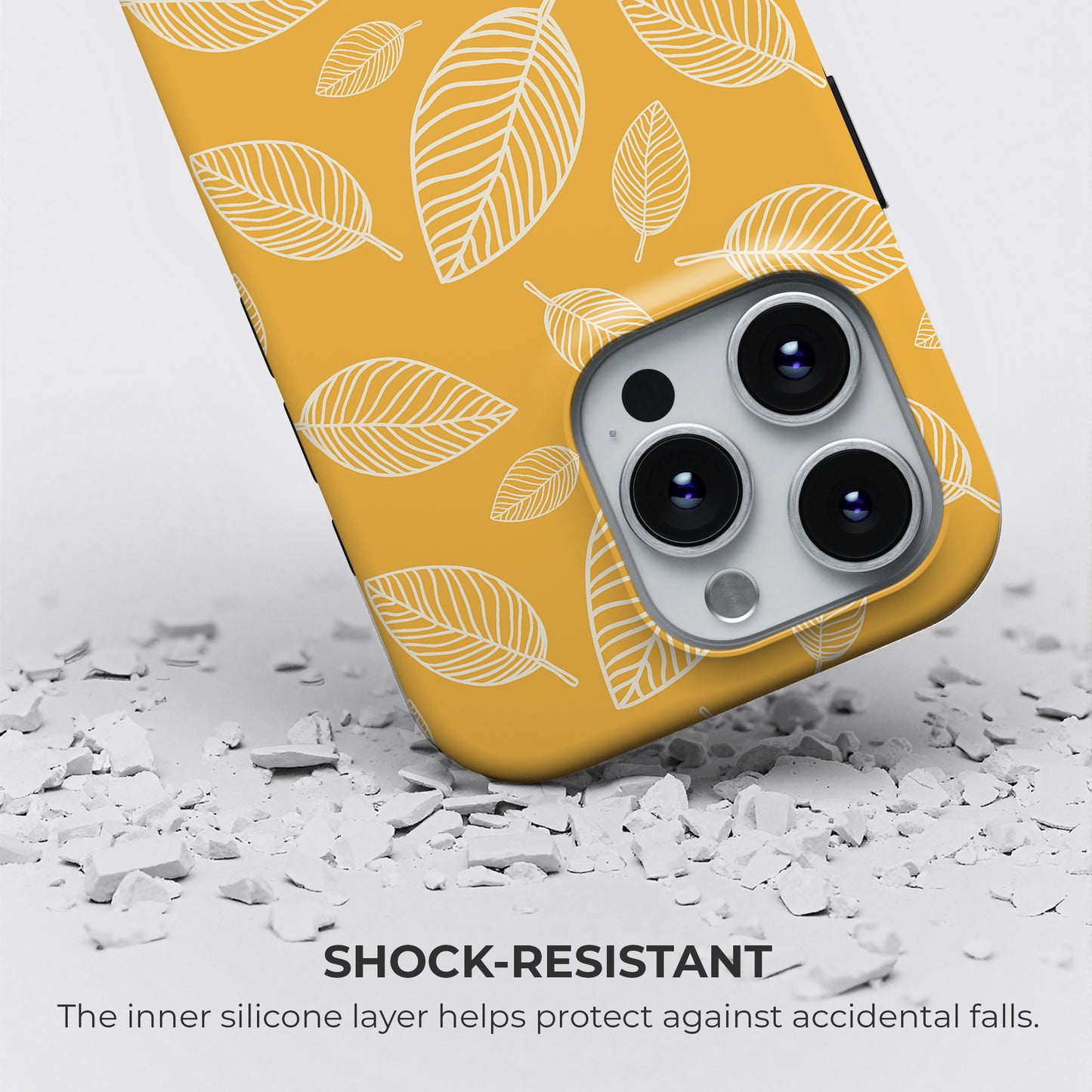 Yellow leaf tough phone case with shock-resistant silicone liner for extra drop protection