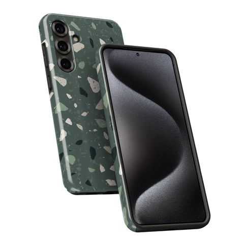 a smartphone case with a green and white patterned design.