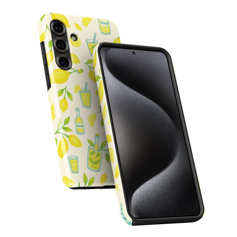 a smartphone case with a yellow and green lemon pattern.