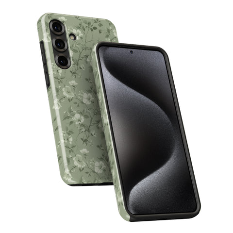a smartphone case with a floral pattern on the back and a black screen on the front.