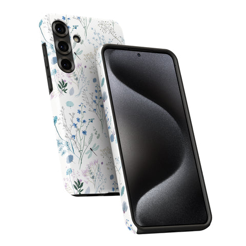 a smartphone case with a floral pattern on the back and a black case on the front.