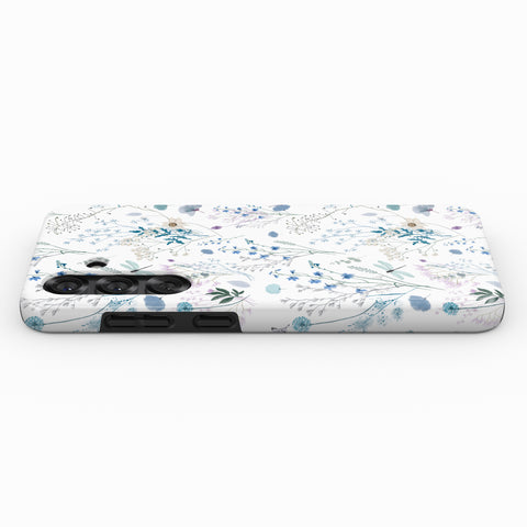 a white phone case with a floral pattern on it.