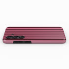 A pink and black striped phone case is shown against a white background.