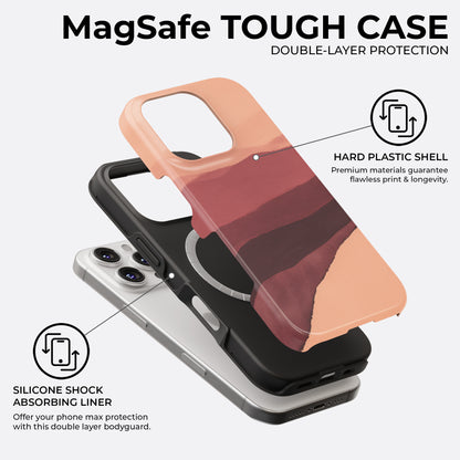Abstract purple MagSafe tough phone case with double-layer protection and built-in magnetic ring, featuring a hard plastic shell and silicone shock-absorbing liner, by HaloCovers