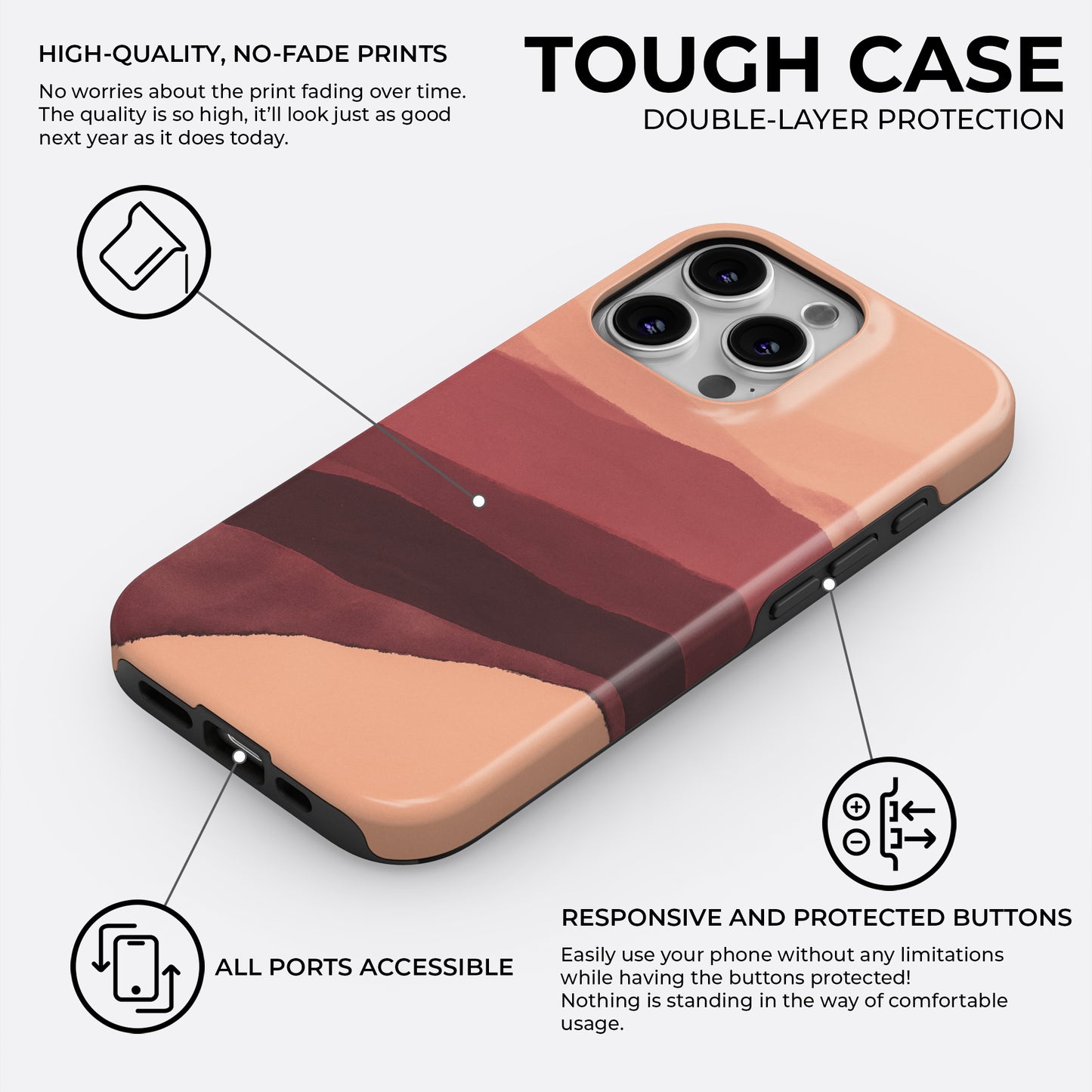 Abstract purple tough phone case featuring high-quality no-fade prints, responsive buttons, and full port access, by HaloCovers