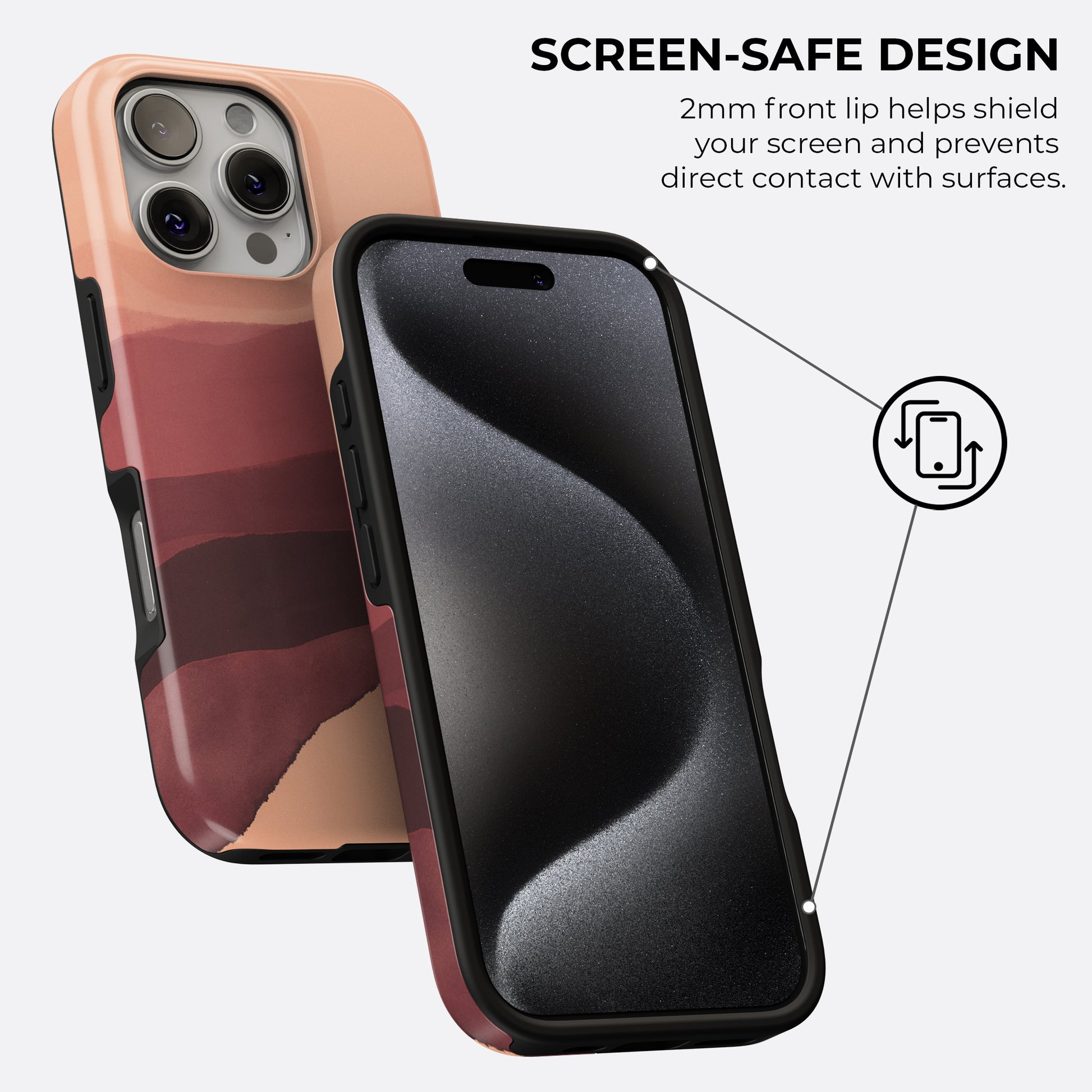 Abstract purple tough phone case with 2mm front lip screen-safe design that protects the display from surface contact, by HaloCovers