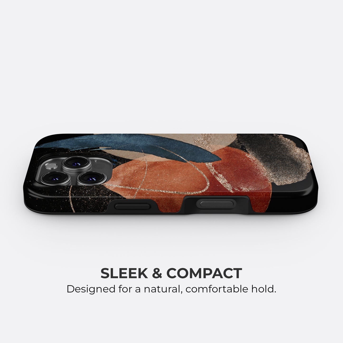Abstract terracotta and navy blue tough phone case with slim and compact design providing a natural comfortable hold and stylish protection