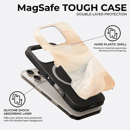 HaloCovers beige abstract swirl MagSafe tough phone case with hard plastic shell and silicone shock-absorbing liner, double-layer protective cover compatible with iPhone, Samsung Galaxy and Google Pixel