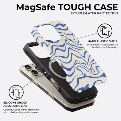HaloCovers blue abstract waves MagSafe iPhone tough case with double layer protection and shock absorbing liner