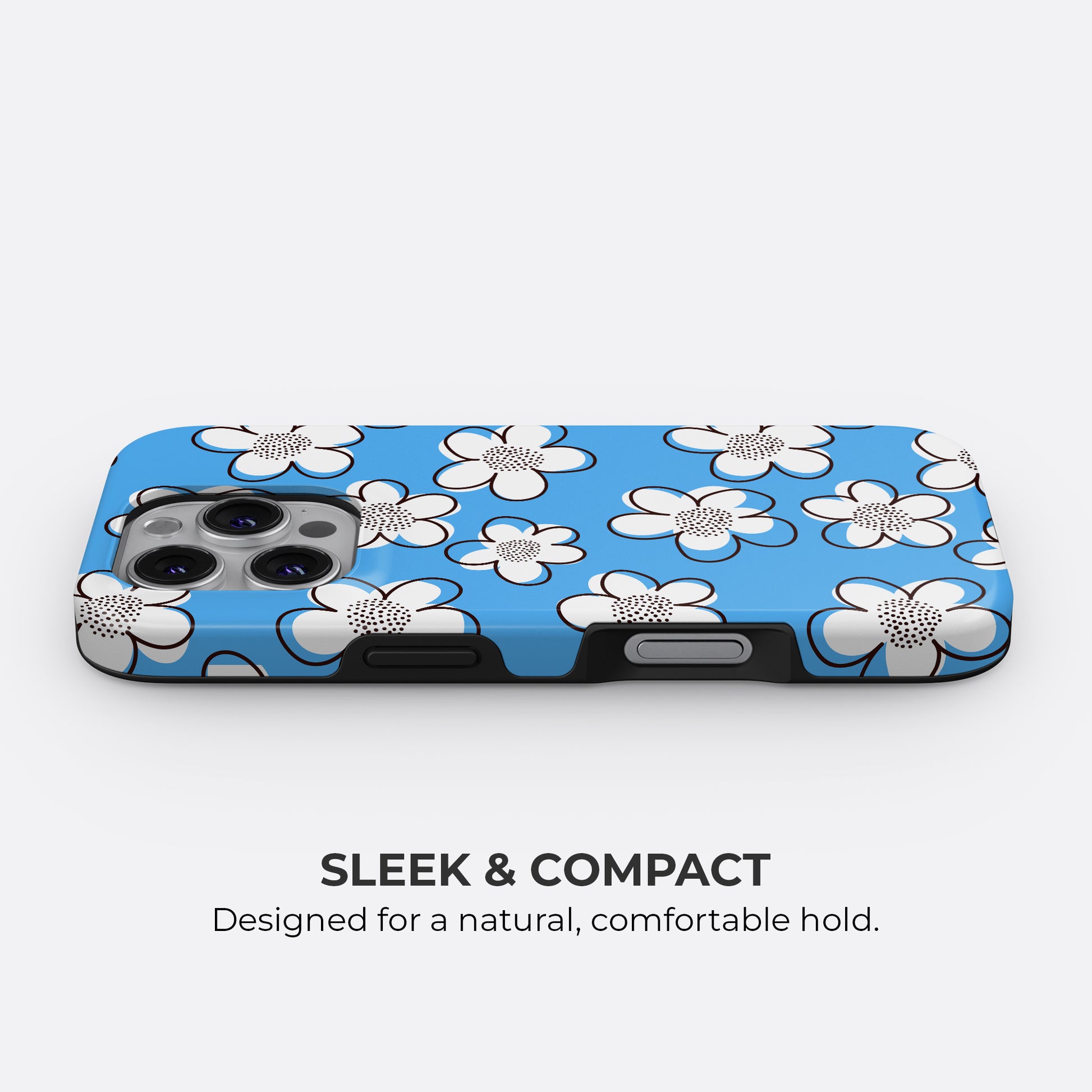 Blue retro flower tough phone case by Casiden with slim and compact design for a comfortable hold