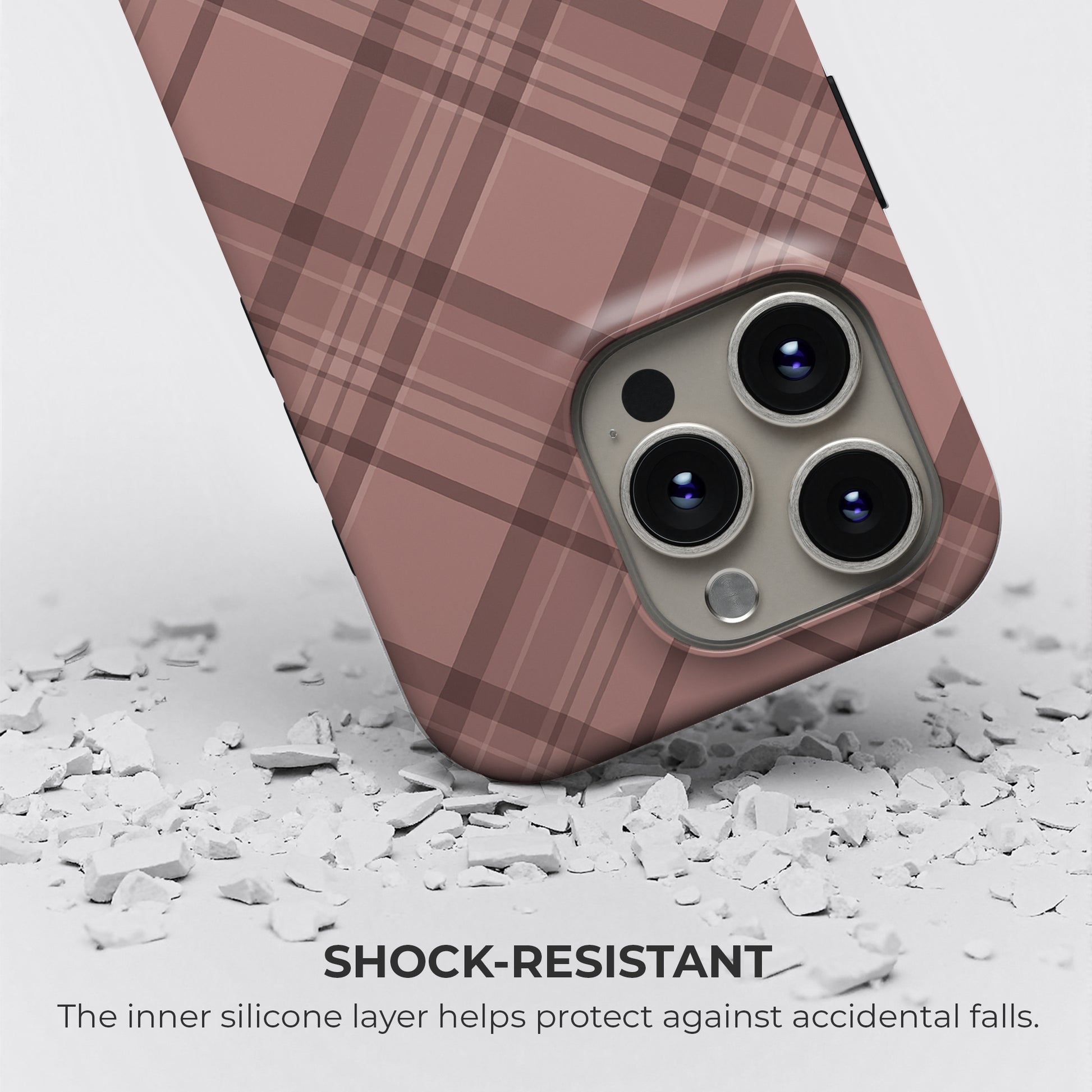 Brown plaid tough phone case with shock-resistant design and inner silicone layer providing drop protection by HaloCovers