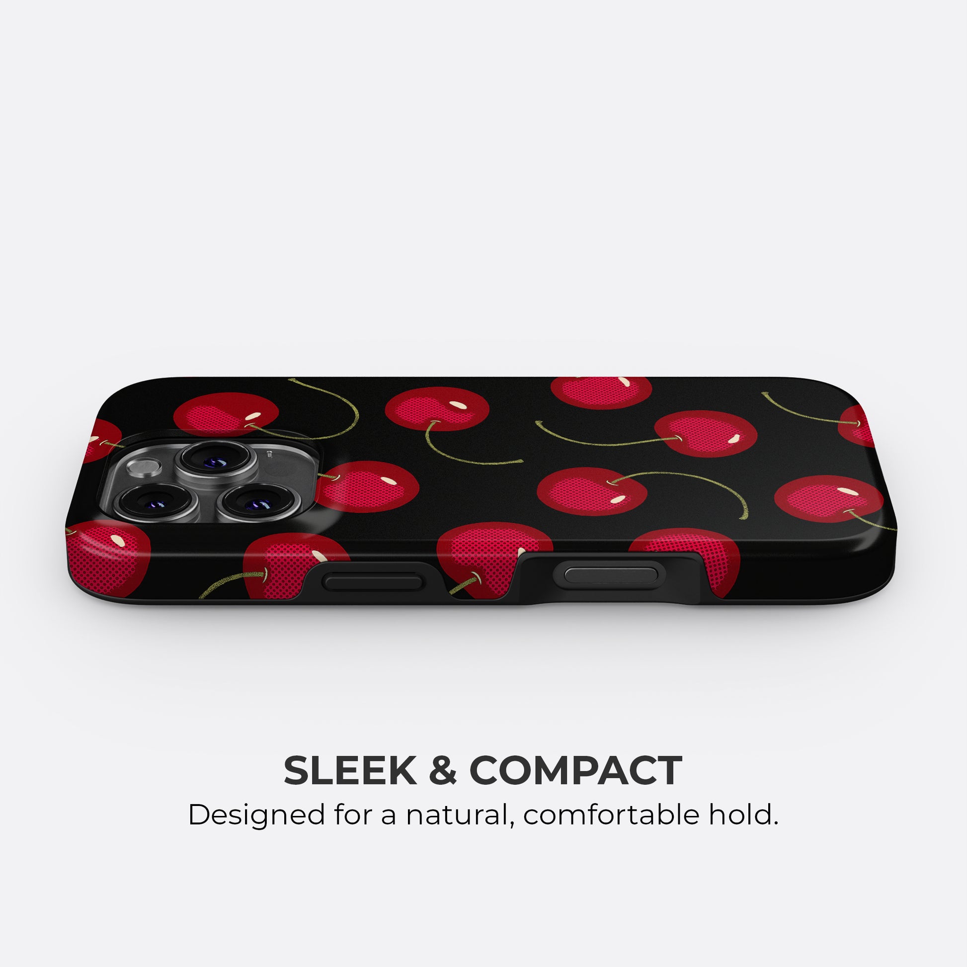 Cherry tough phone case with slim compact design for a natural and comfortable hold