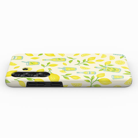 a phone case with a yellow and green lemon pattern.