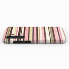 A smartphone case with a striped pattern in shades of pink, brown, and beige.