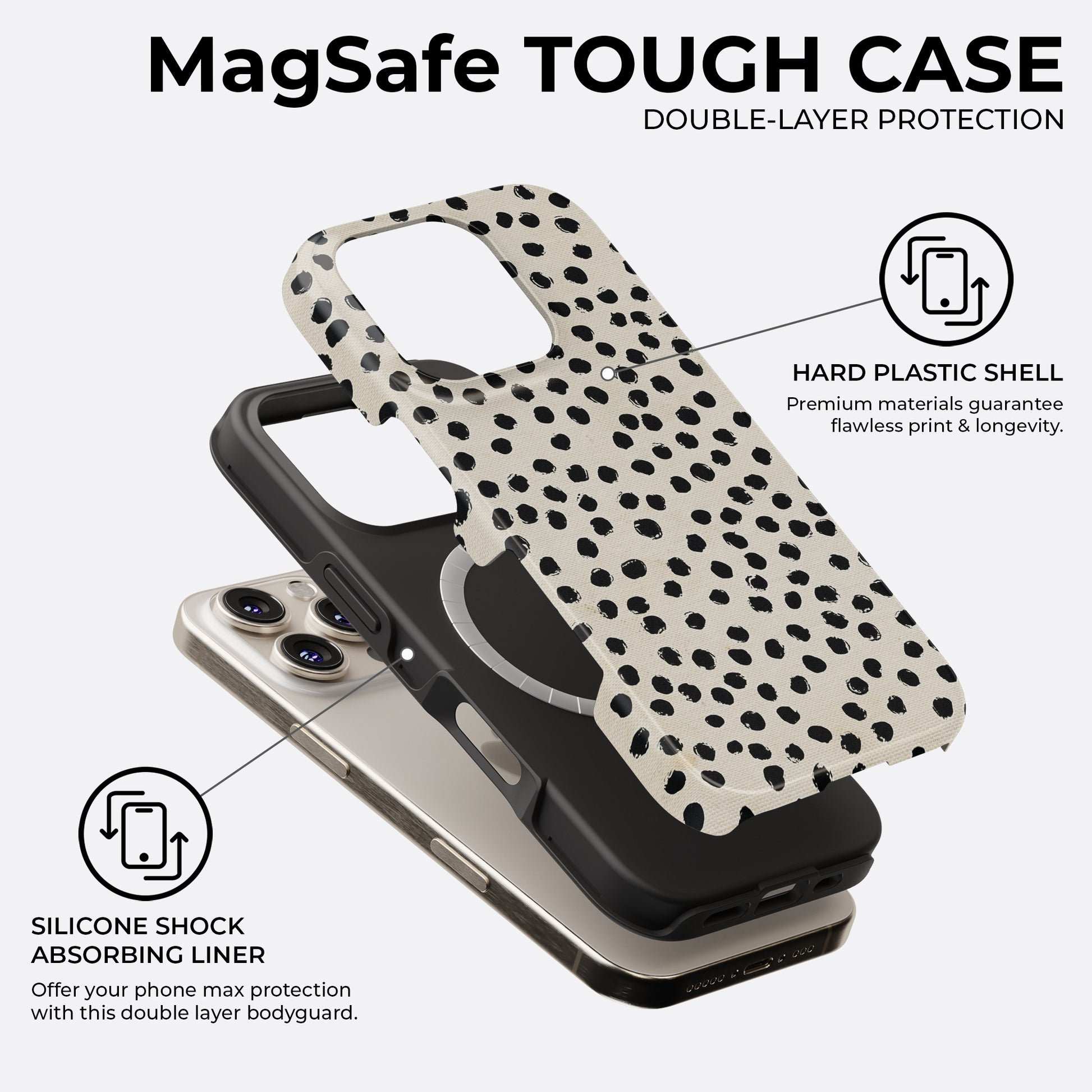 Dalmatian black dots MagSafe iPhone tough case with double layer protection and hard plastic shell