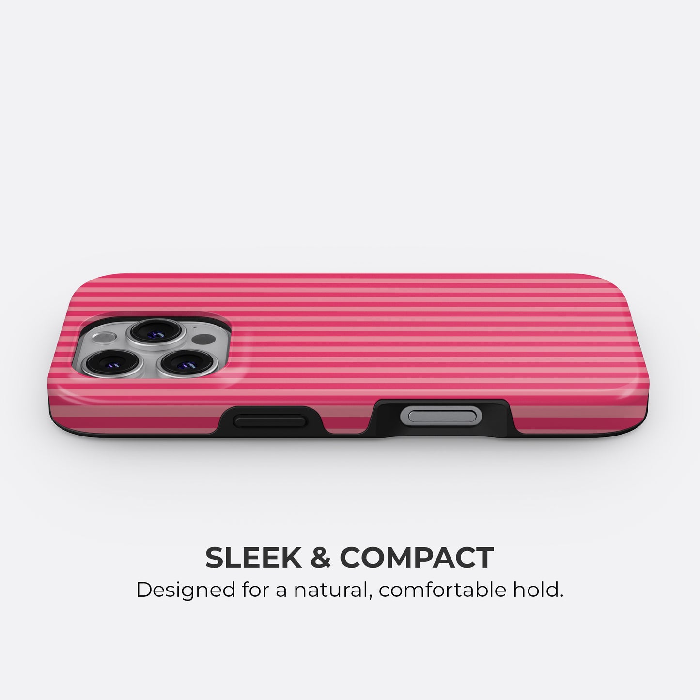 Pink striped iPhone tough case slim and compact design for a comfortable hold