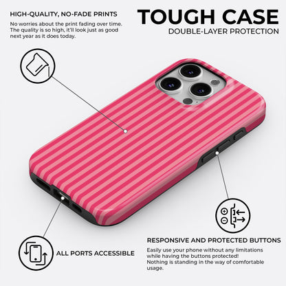 Pink striped iPhone tough case with double-layer protection and high-quality no-fade print