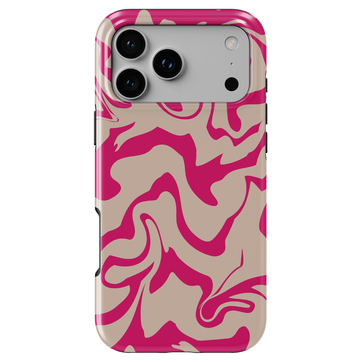 Hot pink marble phone case by Casiden featuring an abstract swirled pattern with a modern aesthetic and glossy finish