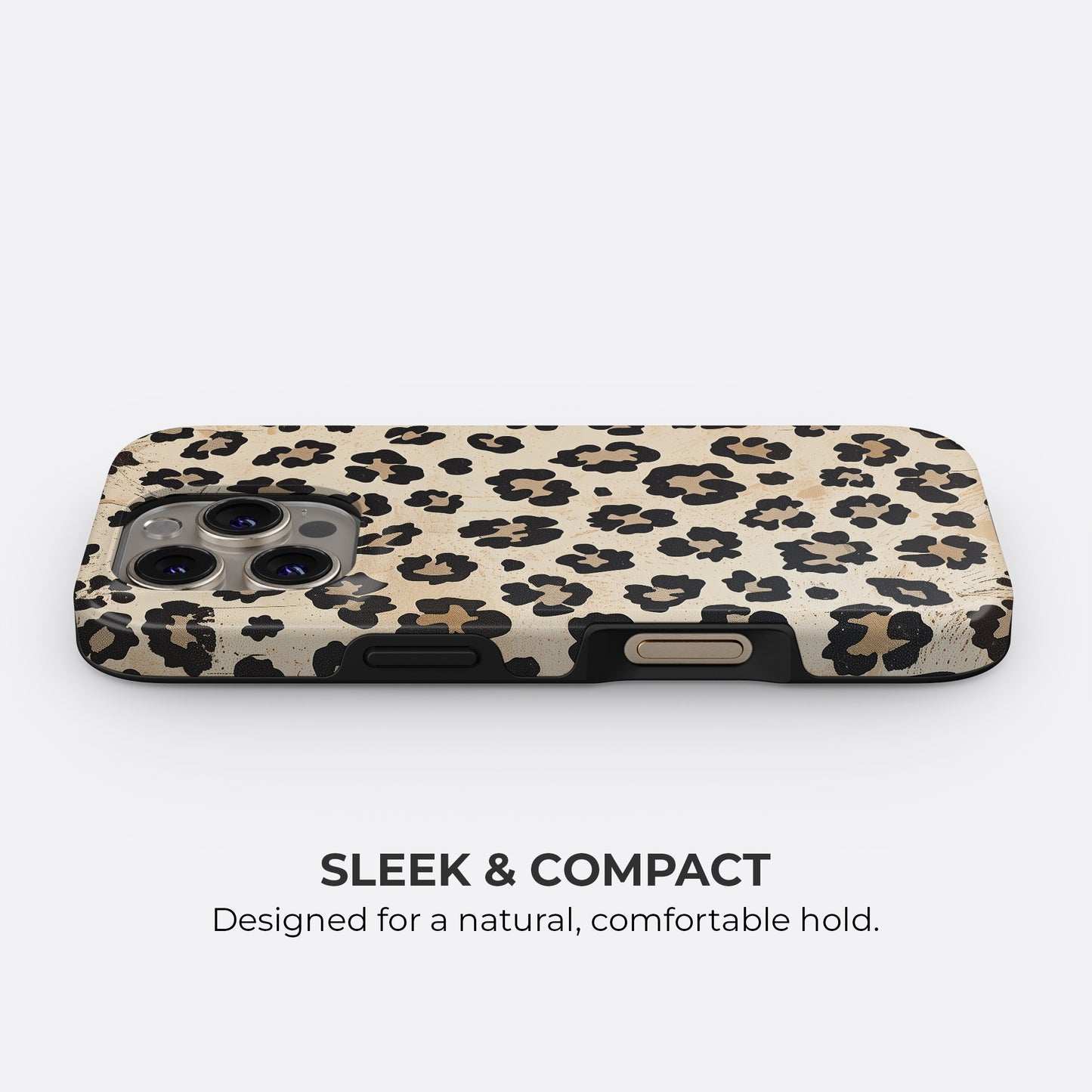 Leopard print tough phone case with sleek and compact design for a natural comfortable hold and stylish everyday protection