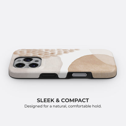 Minimal beige abstract tough phone case with slim and compact design, providing a natural and comfortable hold while maintaining full protection