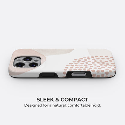 Minimalist beige abstract dots tough phone case with slim sleek and compact design for a comfortable natural hold