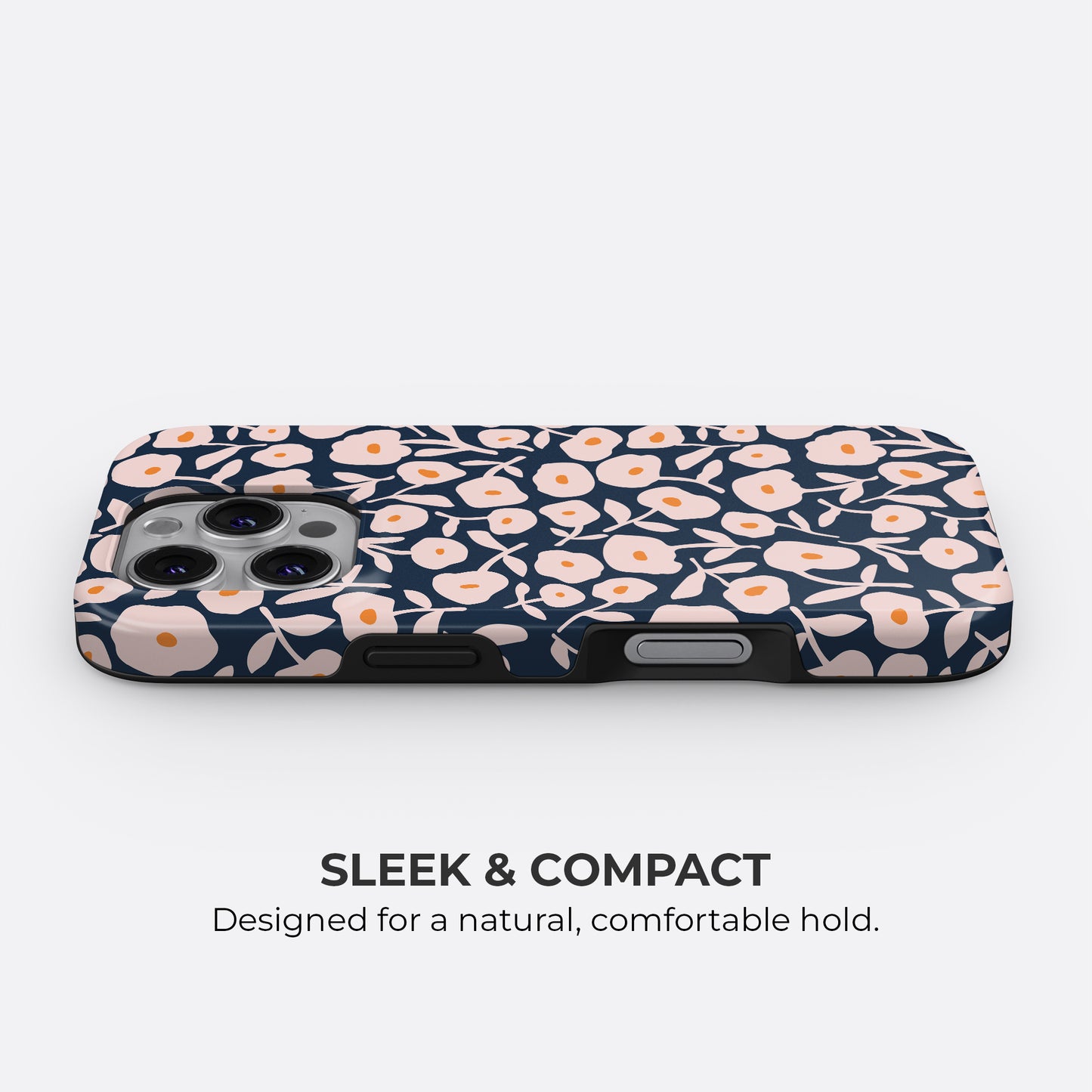 HaloCovers navy floral tough phone case with slim, compact design for a natural and comfortable hold, combining style and protection for your smartphone