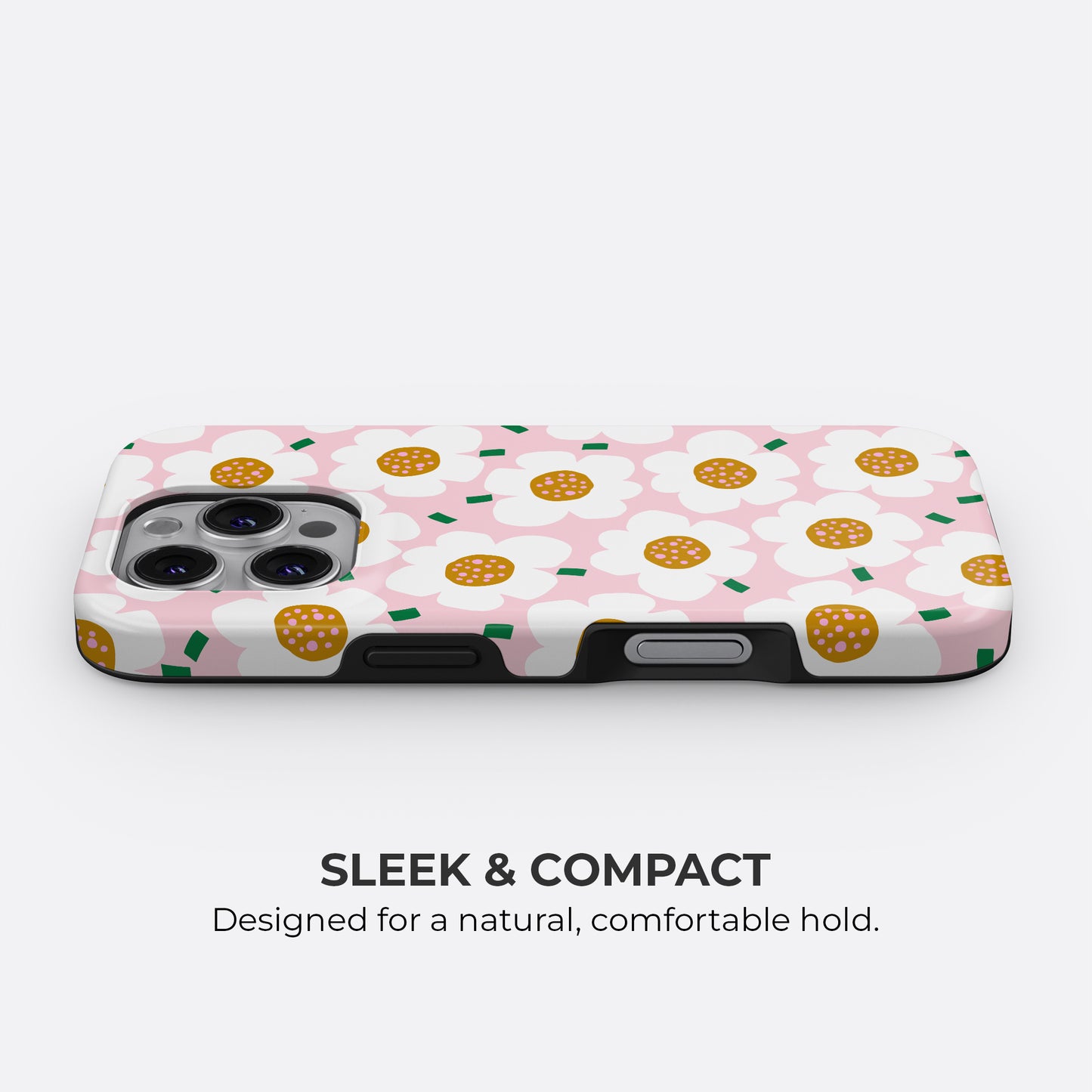 HaloCovers pink daisy floral tough phone case with slim and compact design, lightweight protective cover compatible with iPhone, Samsung Galaxy, and Google Pixel