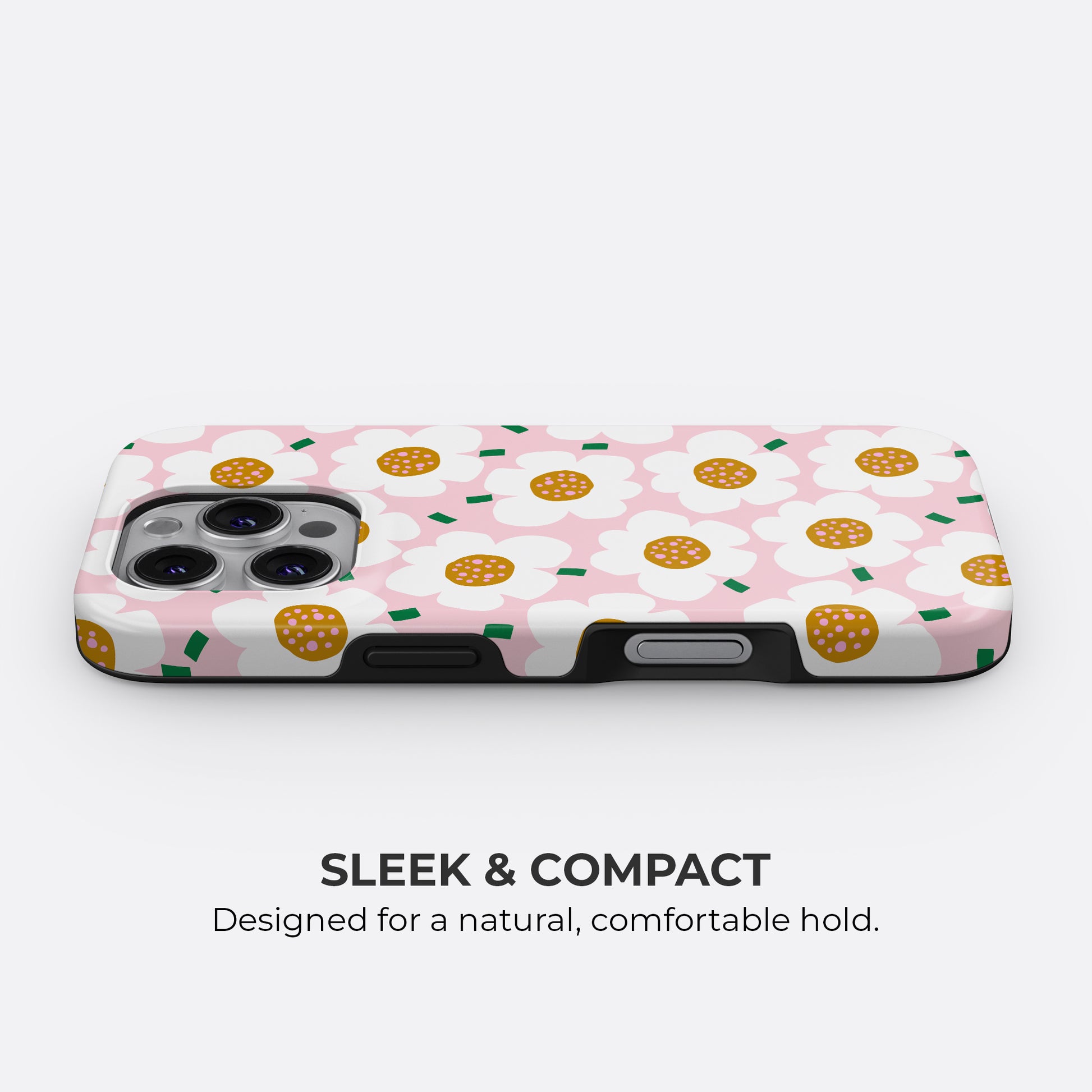 HaloCovers pink daisy floral tough phone case with slim and compact design, lightweight protective cover compatible with iPhone, Samsung Galaxy, and Google Pixel
